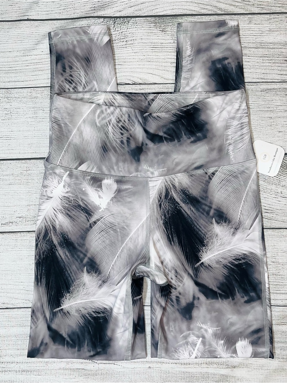 Mono B Feather-Print High-Waist Leggings
